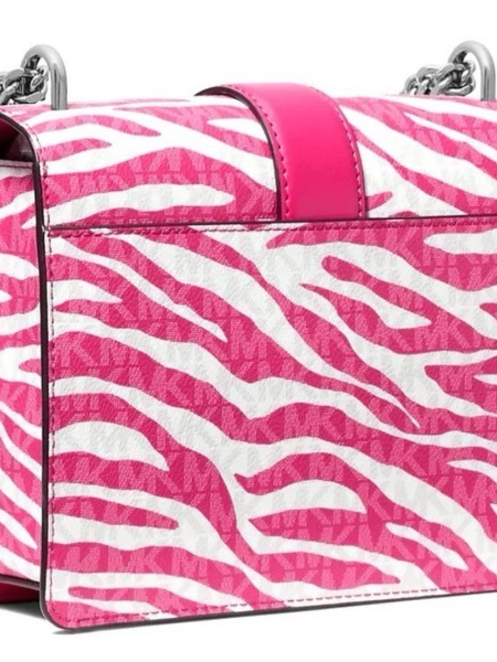 NWT $498 Michael Kors Pink GREENWICH Zebra-Print Leather MK LOGO Crossbody - Picture 5 of 11